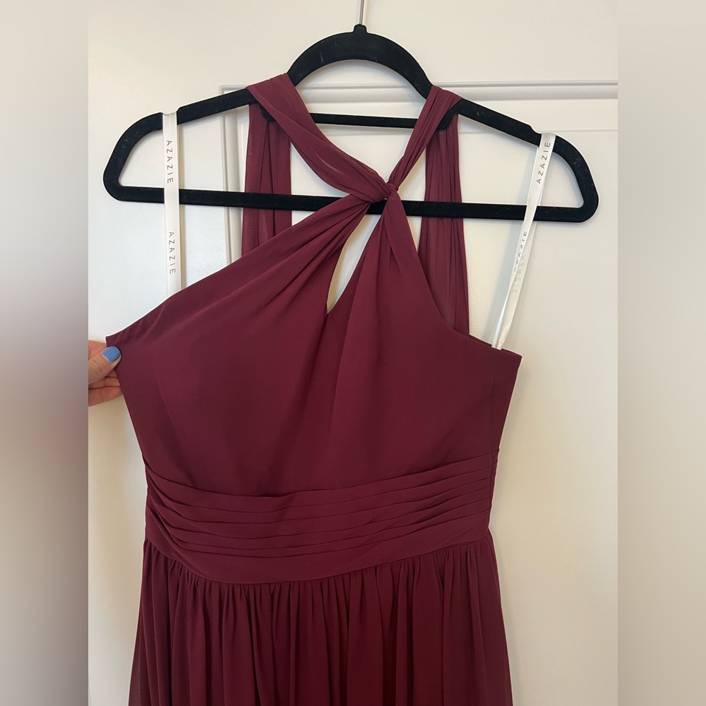 Azazie maroon full length bridesmaid dress. Size 6